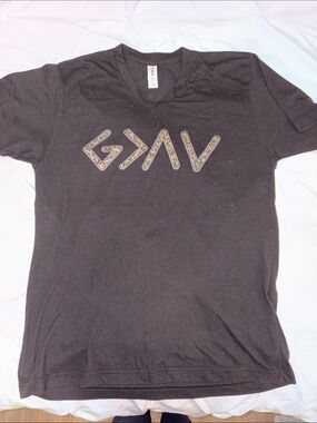 Tultex Black V-Neck Tee - God is greater than the ups and downs